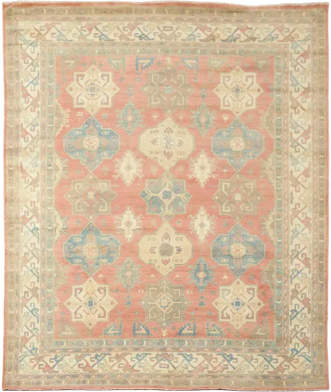 Muted Red Kazak Vintage-Inspired Area Rug with Soft Pastel Hues 8'x10'