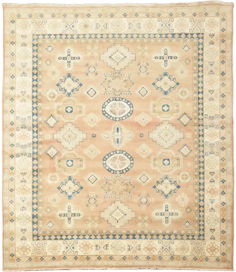 Neutral Toned Peach Terracotta Kazak Area Rug with Intricate Blue Detailing 8x10