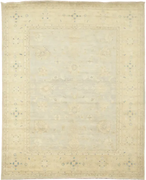 Elegant Muted Light Blue and Beige Traditional Kazak Rug 8'x10'