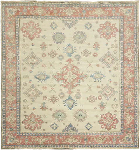 Premium Quality Kazak Pakistani Ivory and Blue Traditional Rug 9' 1'' x 8' 5''