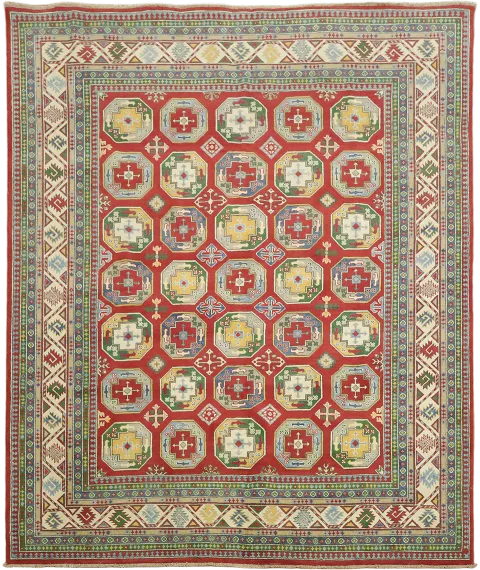 Traditional Red Area Rug with Bold Geometric Accents 8'x10'