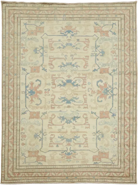 Elegant Traditional Design Ivory and Coral Handmade Rug 11' 5'' x 8' 6''