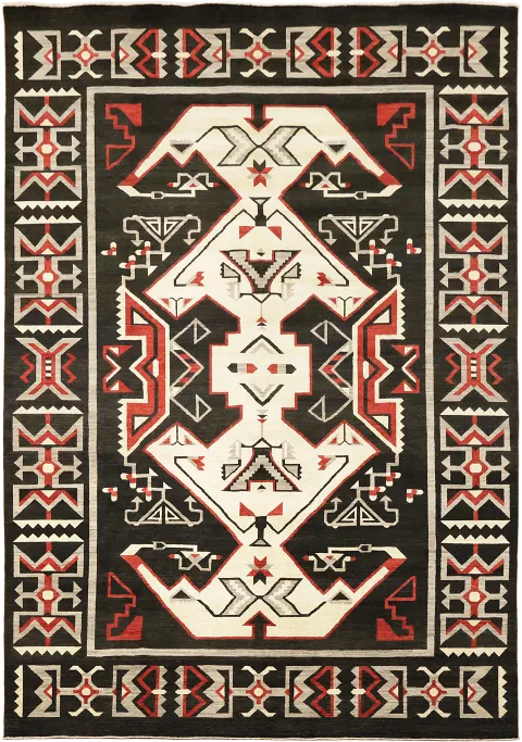 Southwestern Navajo Style Rug with Red, Black, and White Tribal Pattern 10'x14'