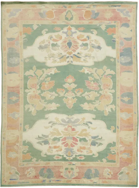 Green Floral Wool Traditional Oushak Area Rug 8x10