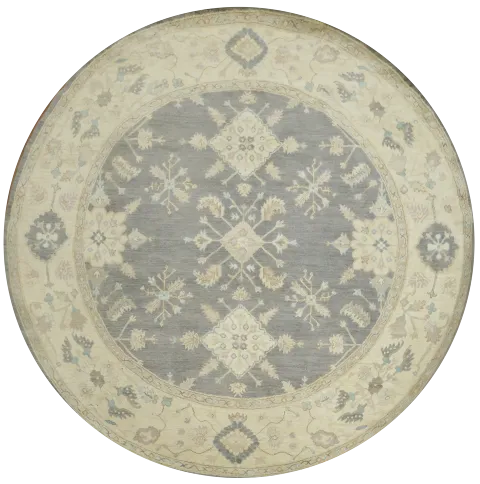 Sophisticated Grays and Creams Oushak Turkish Round Rug 8'x8'