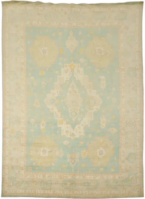 Green Geometric Wool Oushak Turkish Large Rug 10x14