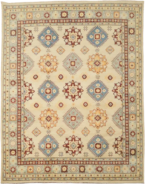 Beige and Blue Vintage Style Rug with Intricate Patterns 8'x10'