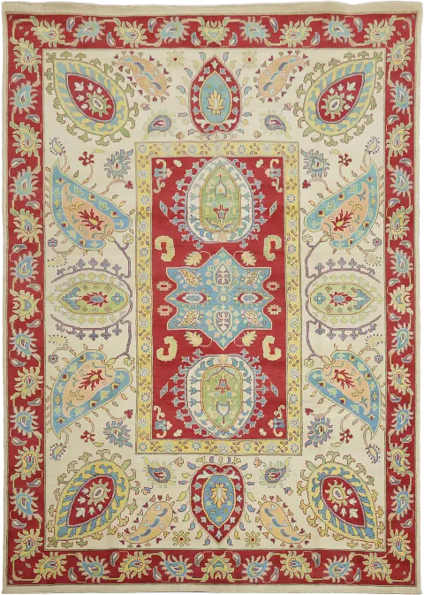 Sophisticated Red and Cream Traditional Rug for Living Space 8'x12'