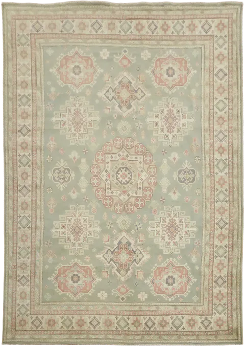 South-Western Style Muted Green Kazak Geometric Hand-made Rug 9'x13'