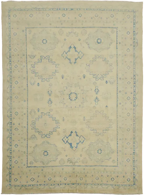 Vintage-Inspired Beige Rug with Blue Patterns for a Classic Room Décor 9'x12'