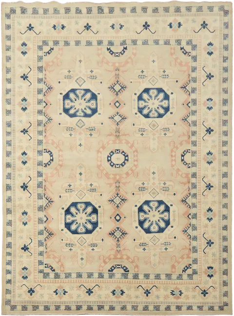 Classic Pattern Cream and Blue Rug for Elegant Living Spaces 8x11