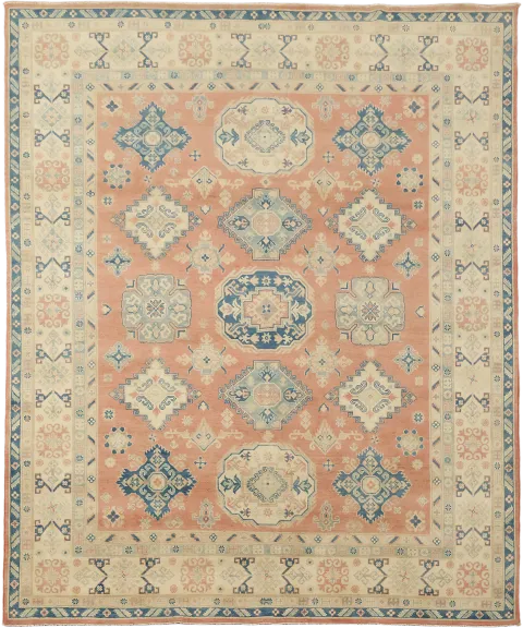 Classic Coral-Salmon Kazak Pastel-Rich Rug 8x10
