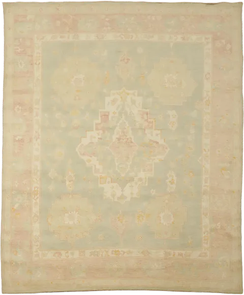Green Muted Floral Wool Traditional Oushak Area Rug 8x10