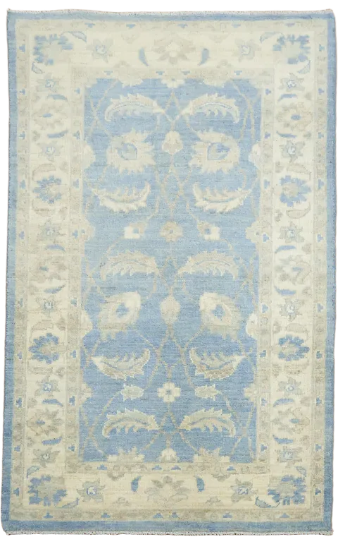 Blue Vegetable Dye Wool Traditional Oushak Foyer Rug 3x4
