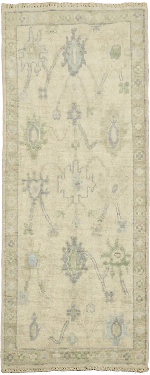 Traditional Turkish Oushak Wool Runner Rug 2x5