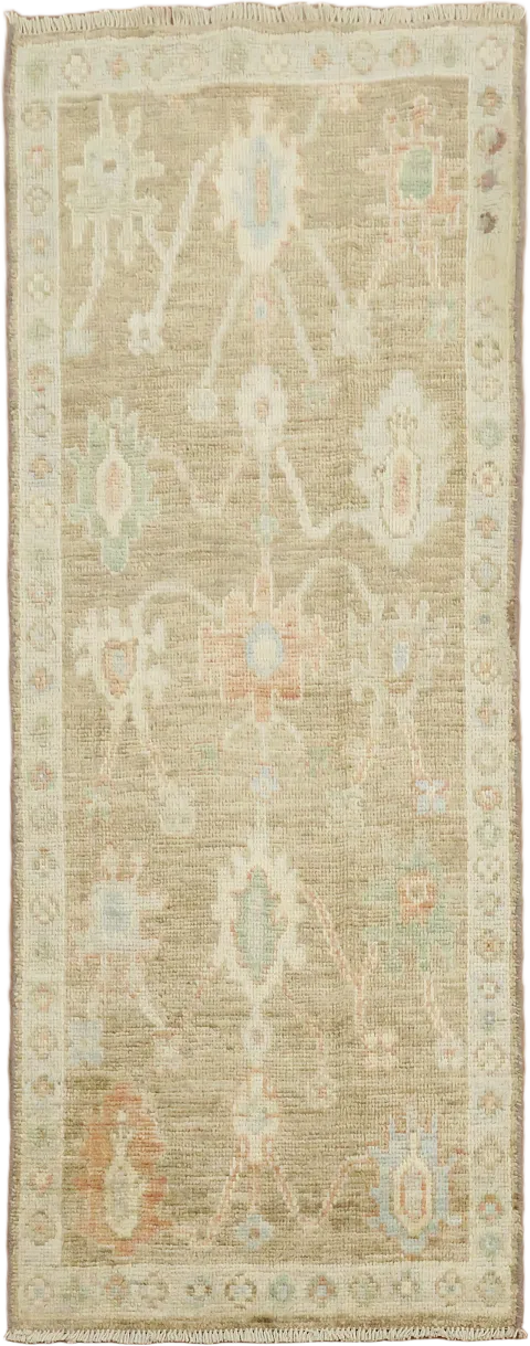 Traditional Oushak Muted Wool Turkish Runner Rug 2x5