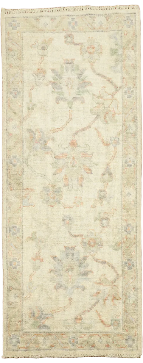 Traditional Oushak All Over Floral Wool Runner Rug 2x5