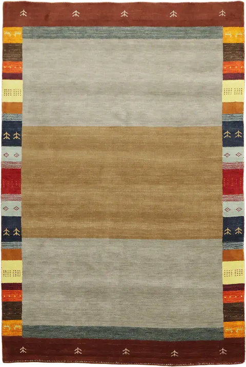 Beige & Gray Striped Gabbeh Tribal Area Rug 7x10