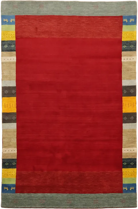 Hand-Knotted Gabbeh Tribal Rug with Red Center 6x10