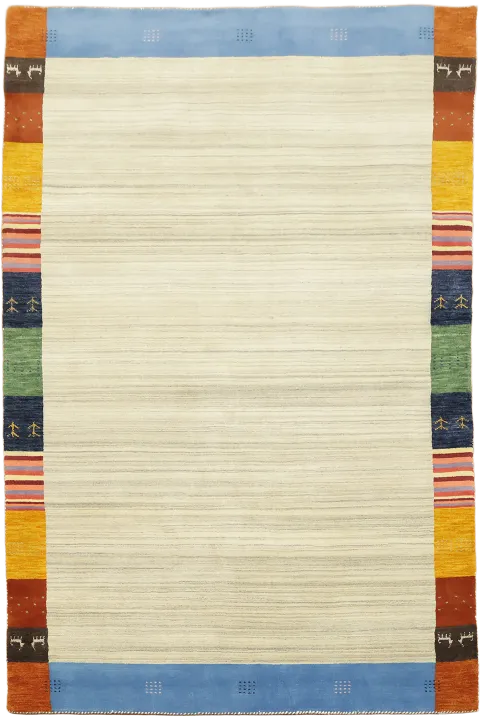 Gabbeh Area Rug with Soft Cream Center 7x10