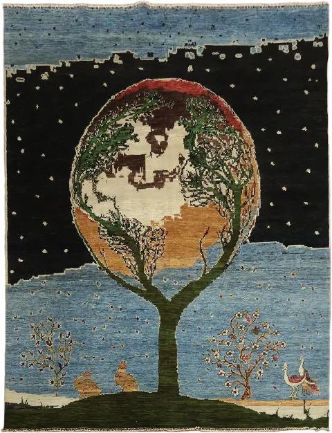 Mystical Forest and Dreamy Night Sky Woolen Rug Artwork 10x13