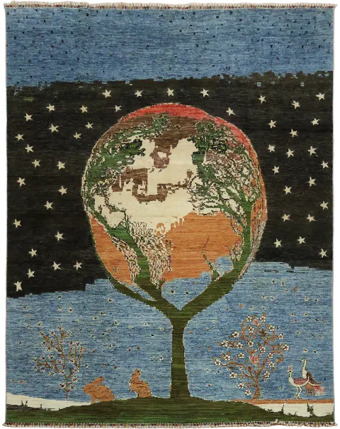Blue Pictorial Gabbeh Oriental Wool Area Rug 8x10
