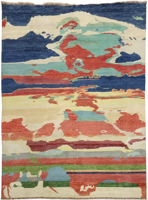 Artistic Red Canyons and Blue Skies Wool Gabbeh Area Rug Carpet 10x14