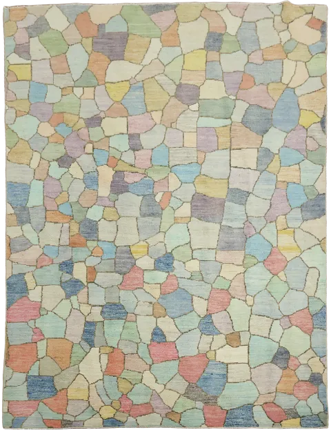 Artistic Pebble Design Gabbeh Area Rug with Pastel Shades 6'x8'