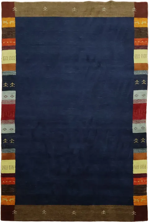7x10 Gabbeh Tribal Area Rug with Navy Blue Center