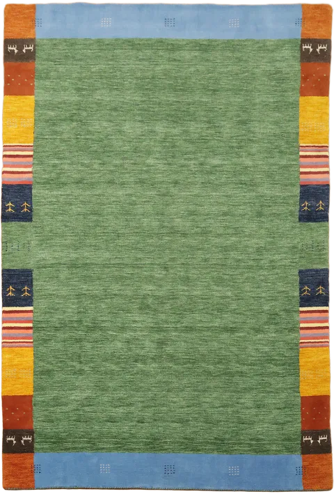 Lush Green Gabbeh Tribal Rug with Colorful Border 7x10