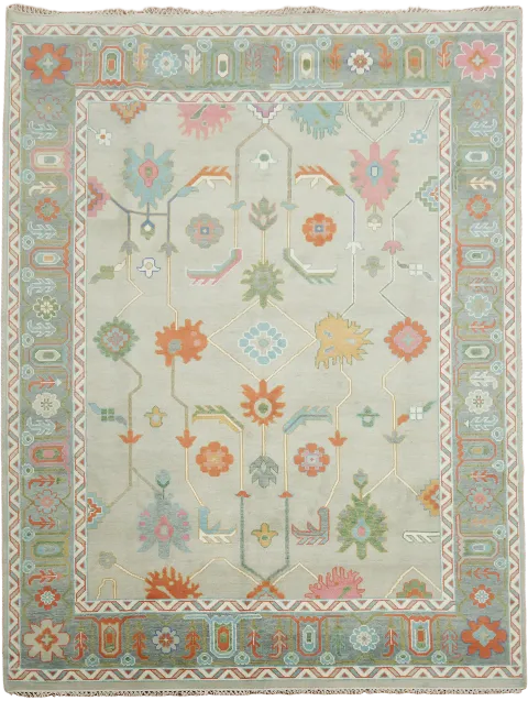 Elegance: Floral-Inspired Pastel Oushak Artisan Rug Delight 9'x12'