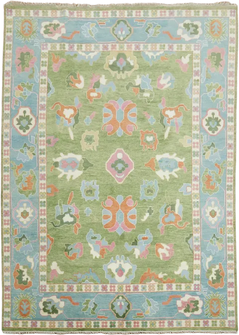 Traditional Green Floral Rug with Pastel Accents for Elegant Interiors 10'x14'
