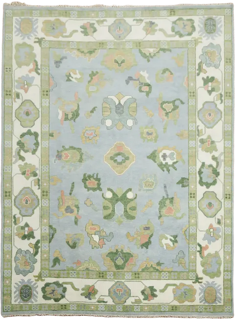 Pastel Blue and Green Rug Featuring Elegant Floral Details 10'x14'
