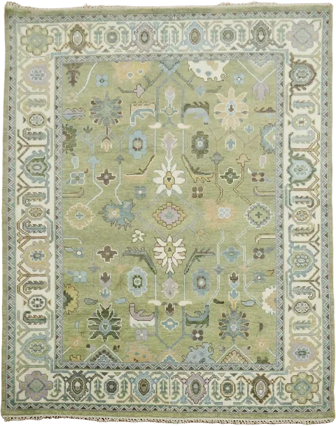 Elegant Sage Green Rug with Intricate Floral Motifs Design 8'x10'