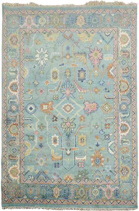 Stylish Traditional Blue Oushak Indian Area Rug 6'x9'