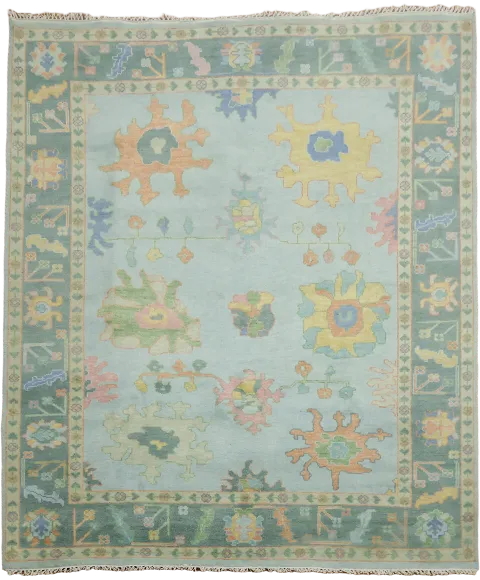 Traditional Light Blue Oushak Pastel Rug with Intricate Geometric Patterns 8'x10'