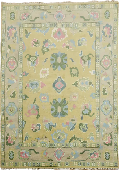 Luxury Lemon Green Oushak Hand-Knotted Large Rug 10'x14'