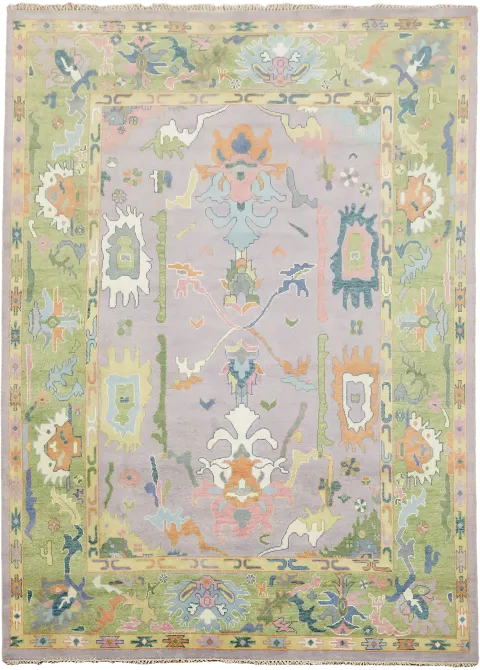 Traditional Light Purple Lilac Oushak Oriental Rug with Charming Pastel Patterns 10'x14'