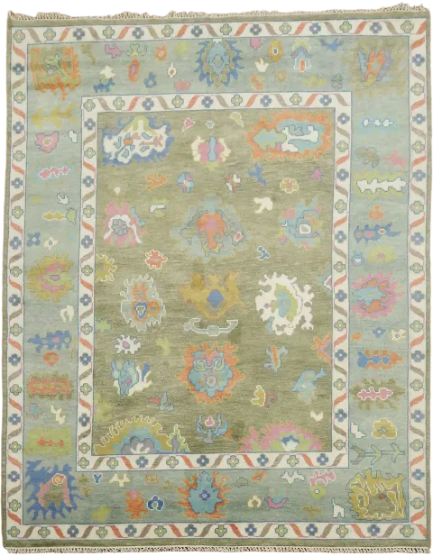 Pastel Color Green and Blue Oushak Oriental Area Rug 8x10