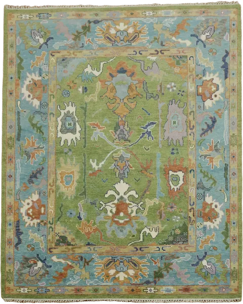 Decorative Vegetable Dye WOOL Green Oushak Oriental Area Rug 8x10