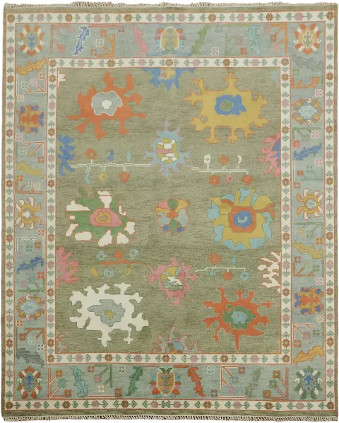 Green Vegetable Dye Wool Oushak Oriental Area Rug 8x10