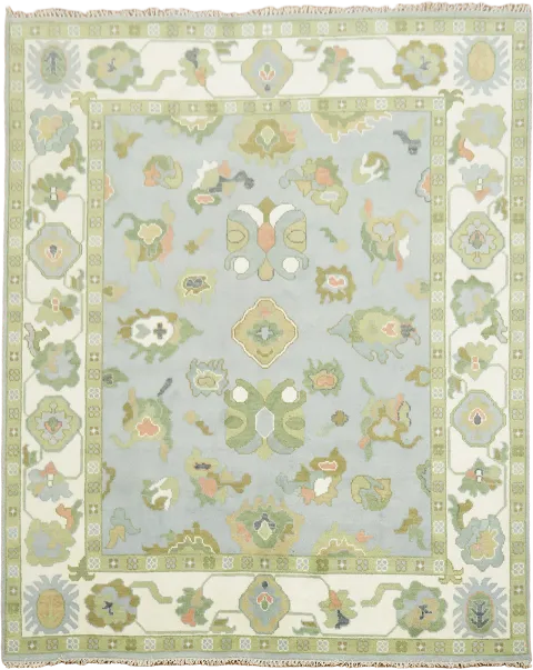 Pastel Blue and Green Oriental Rug with Timeless Floral Details 8'x10'