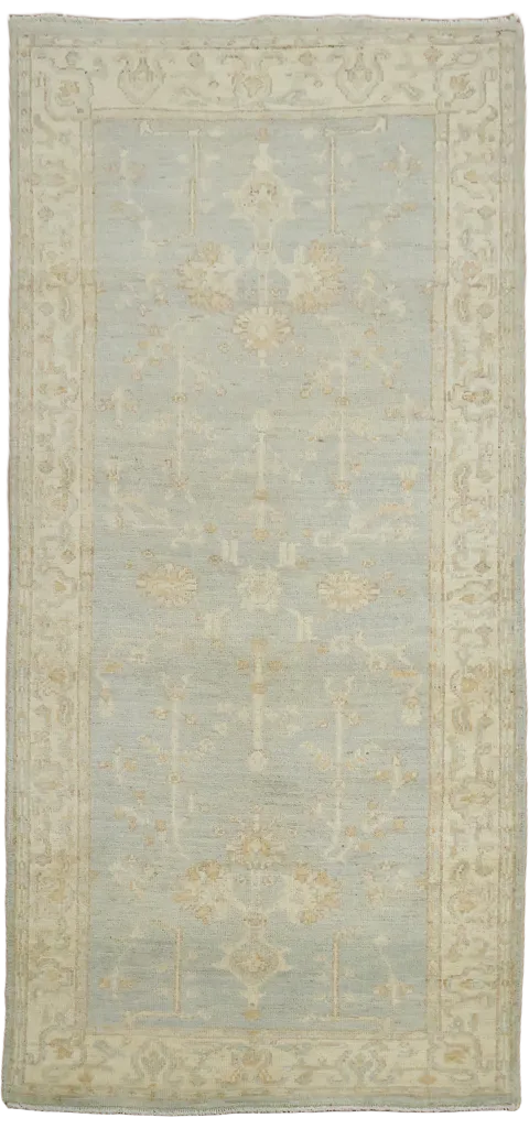 Blue Floral Wool Traditional Oushak Rug 3x6