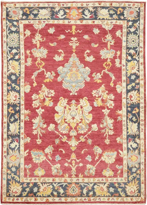 Red Vegetable Dye Wool Traditional Oushak Rug 5x7