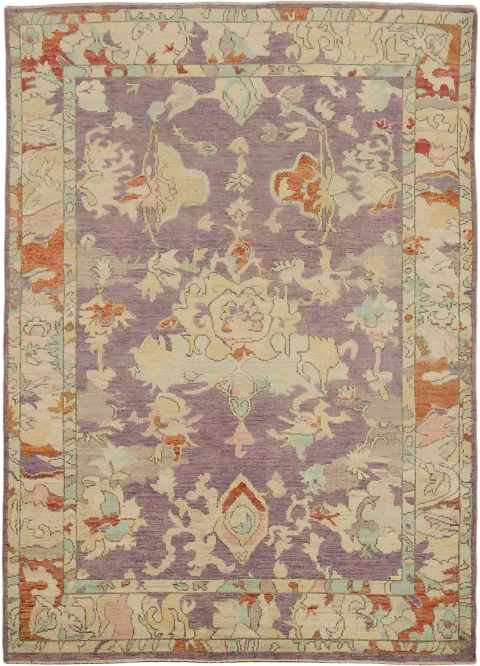 Vegetable Dye Purple Traditional Oushak Wool Rug 5x7