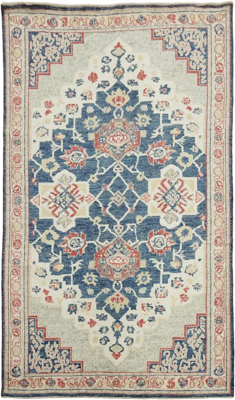 Stunning Geometric Blue Turkish Traditional Oushak Oriental Wool Area Rug 5x9