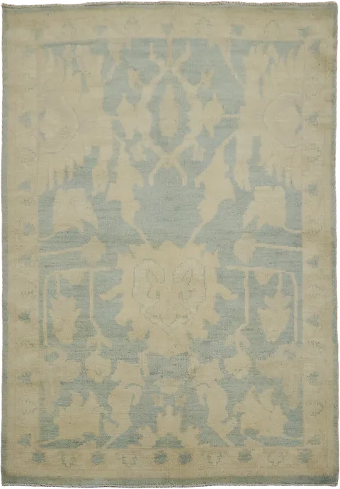 Hand-Knotted Artisan Oriental Oushak Wool Rug with Delicate Patterns and Neutral Colors 4x6