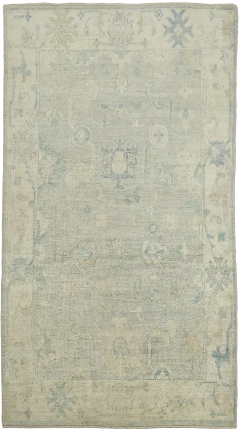Outstanding Muted Green Turkish Traditional Oushak Oriental Wool Rug 4x7