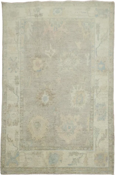 Turkish Muted Grey Traditional Oushak Oriental Wool Rug 4x6