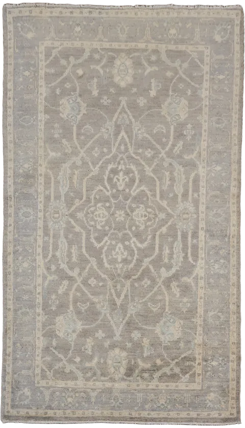 Muted Geometric Brown Traditional Oushak Oriental Wool Rug 3x5